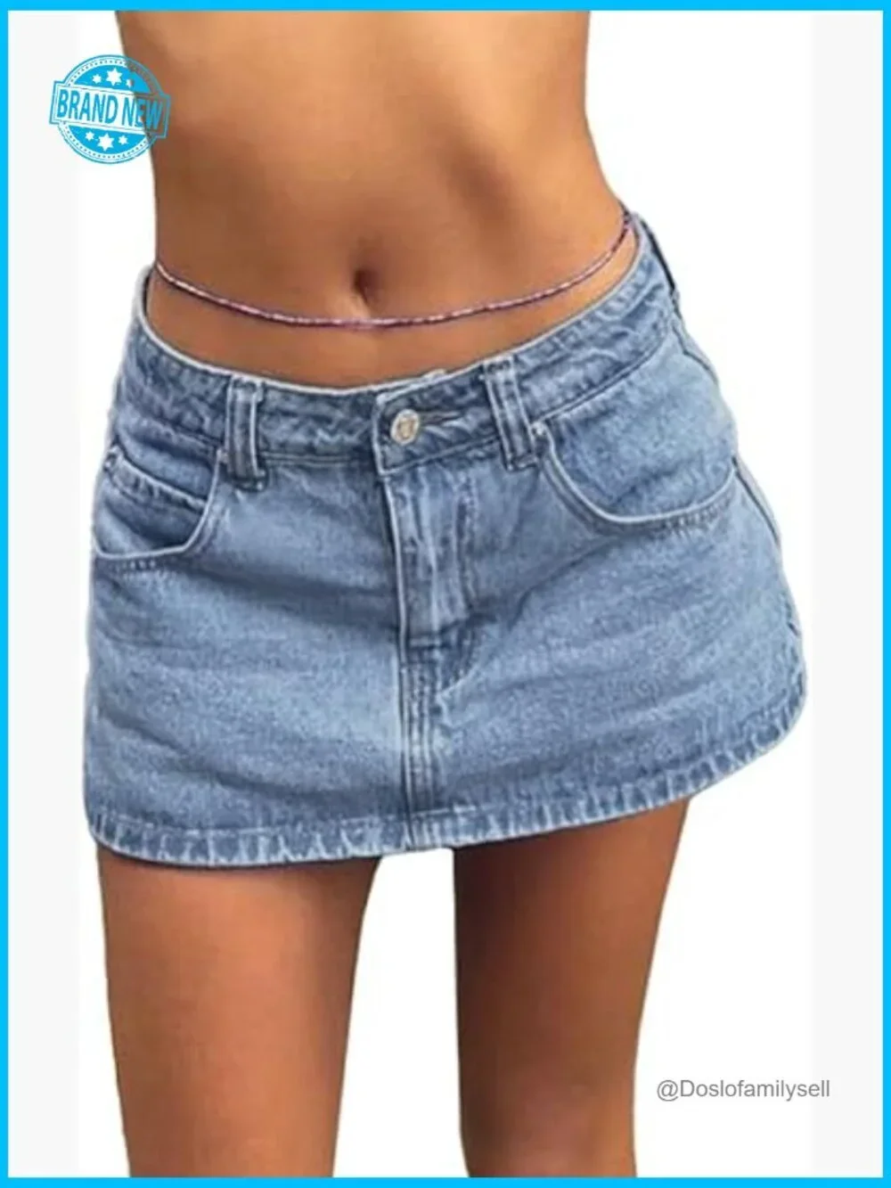 Stretchy Denim Skort Mini Y2K Jean Skirt with Shorts Dressy Casual